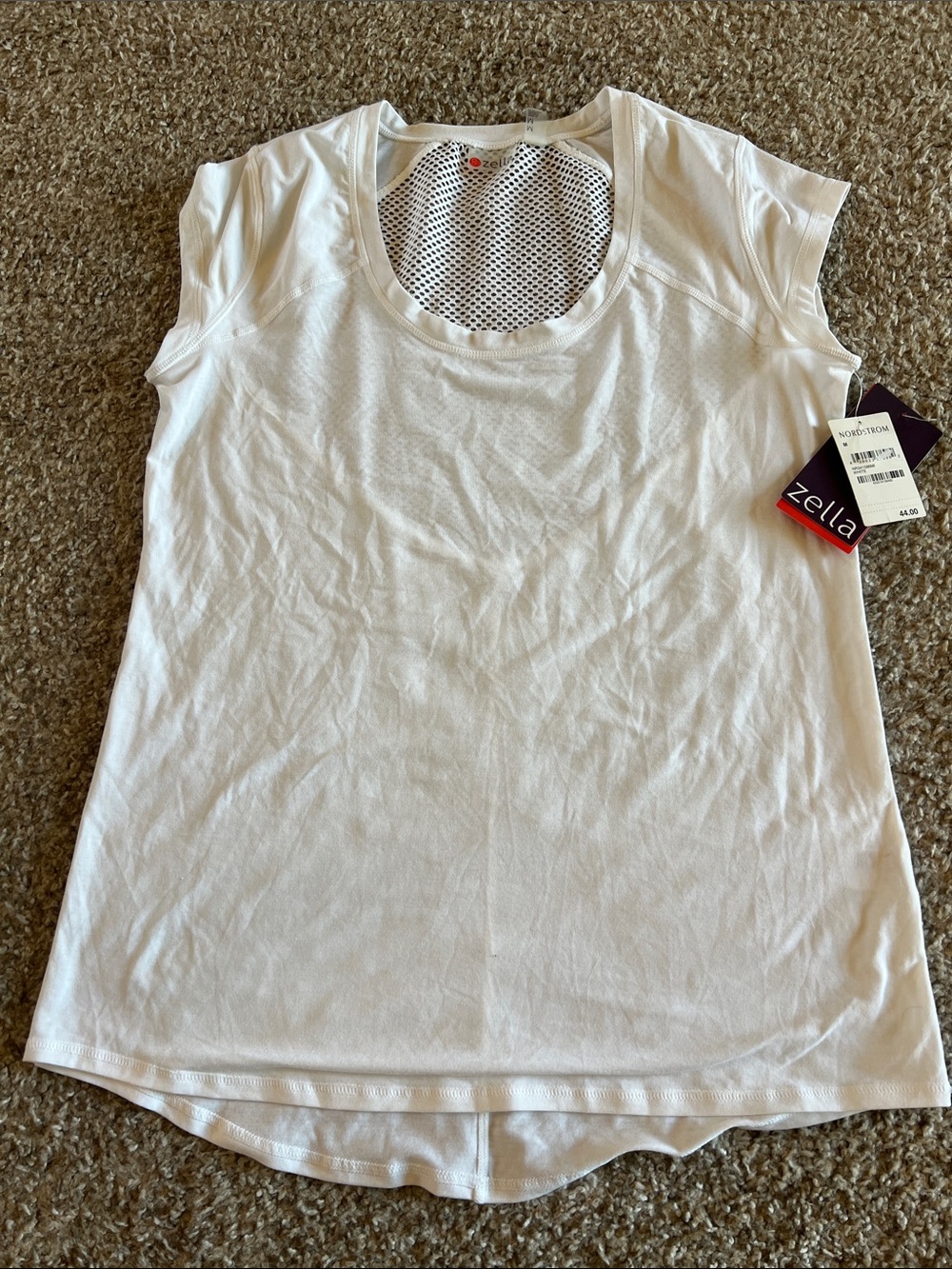Zella White Short Sleeve Scoop Neck Tee with Mesh Back